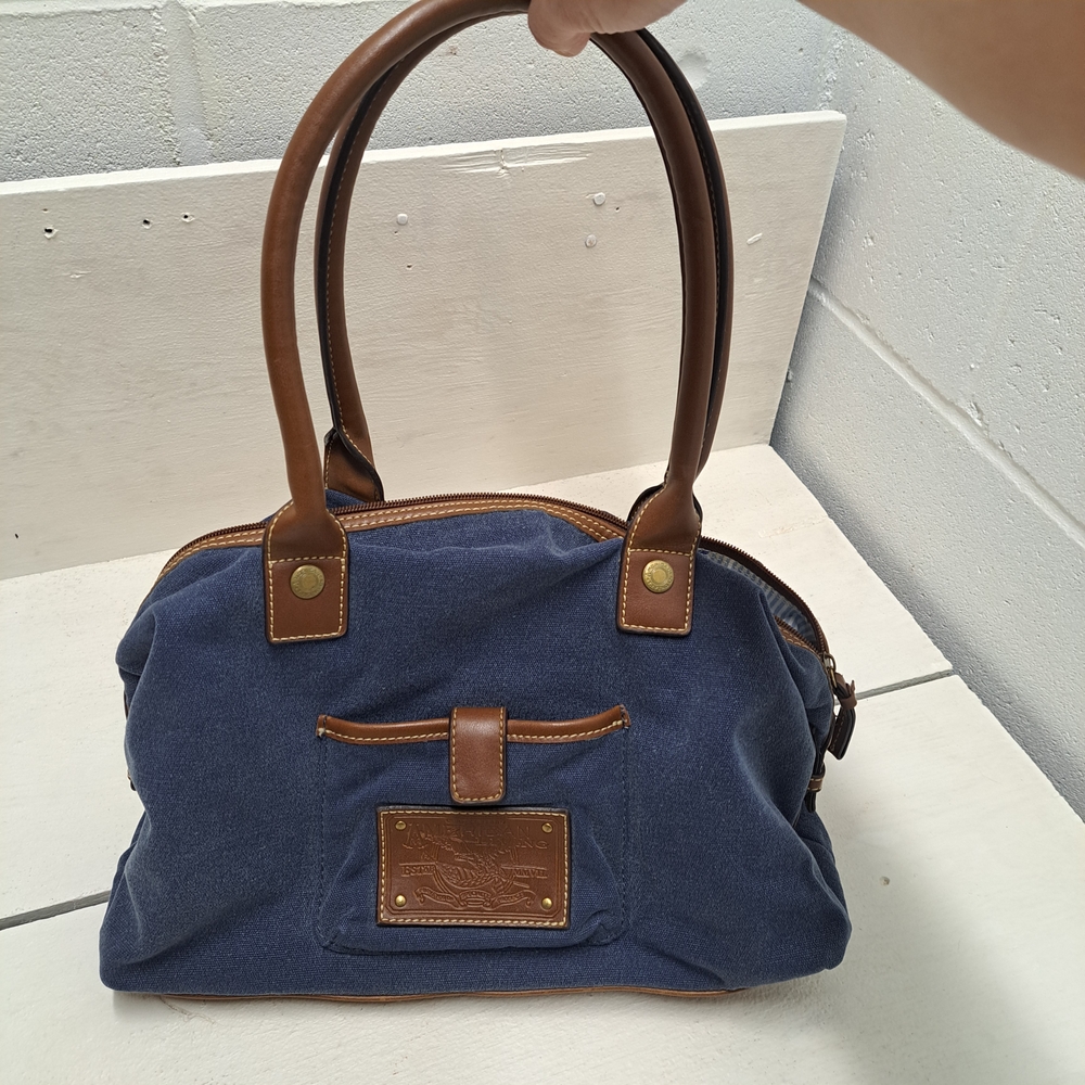 Vintage American Living Leather And Denim Purse - Picture 1 of 10